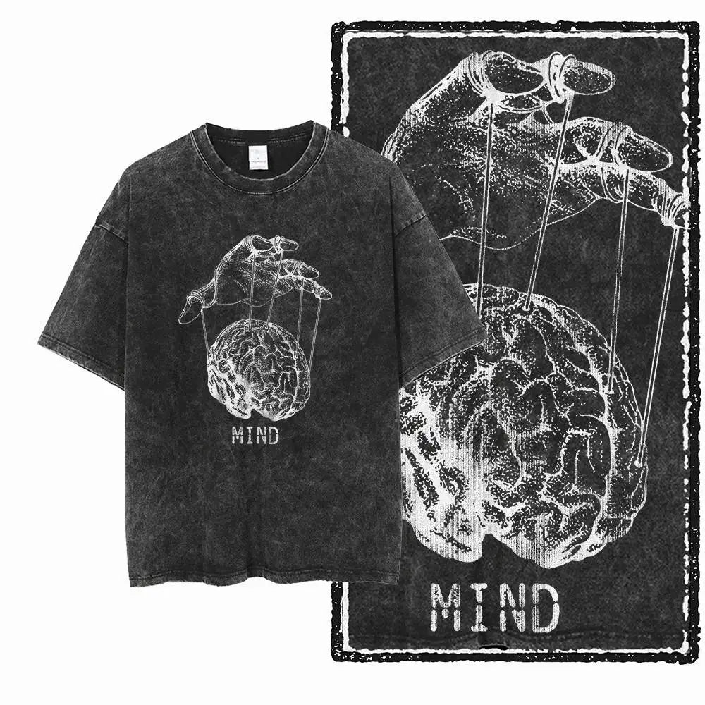 G58 Acid Washed Black Cotton Vintage Creative  Graphic Men T-shirt |  Streetwear Big Size Cool O-neck men's Tee Tshirt