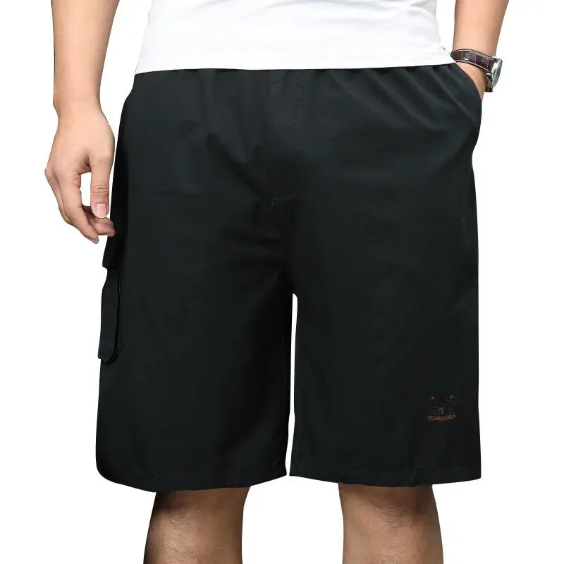 Men's Short Summer Plus Size Cotton Elastic Waist Work Bermuda Hot Loose Baggy Breeches Army Green Male Cargo Casual Short Male