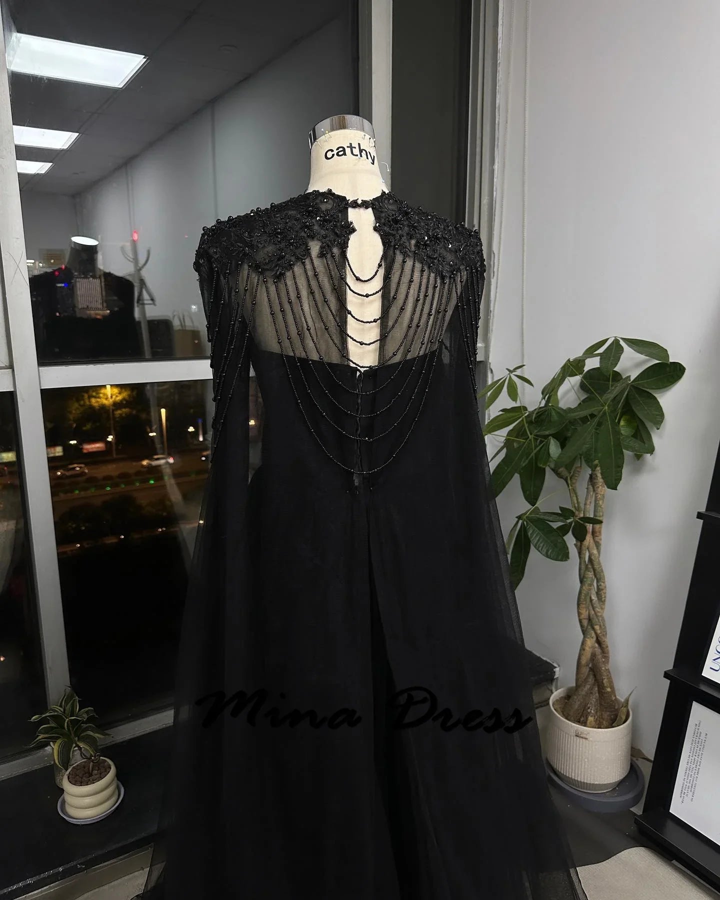 Mina Customized Elegant Party  2024 for Wedding Evening Dresses Woman Elegant Black Shawl Ball Gowns Beads Gauze Evening Dress