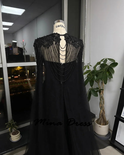 Mina Customized Elegant Party  2024 for Wedding Evening Dresses Woman Elegant Black Shawl Ball Gowns Beads Gauze Evening Dress