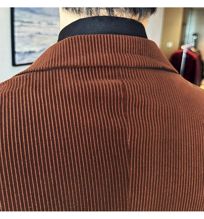 Stripe Suit Jacket For Men Autumn Winter Business Slim Fit Tailcoat Formal Wedding Party Fashion Casual Suit Coat 4XL-M