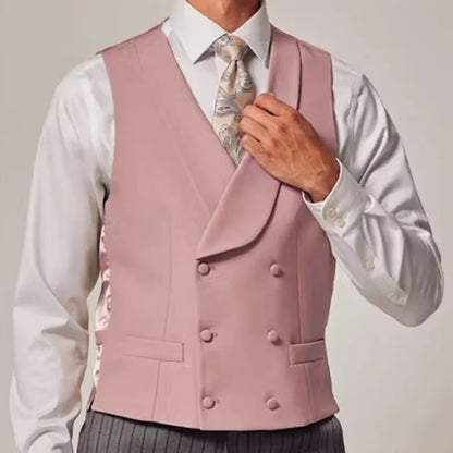 Men Vest Sky Blue Solid Color Double Button With Lapel Waistcoat For Wedding Groom Business Formal Banquet Work Men Suit Vest