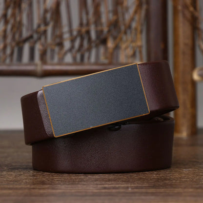 3.5CM Thick Cowhide Genuine Leathe Jeans Belt Business Toothless Automatic Buckle Belt Men High Quality Luxury Male Strap Cintos