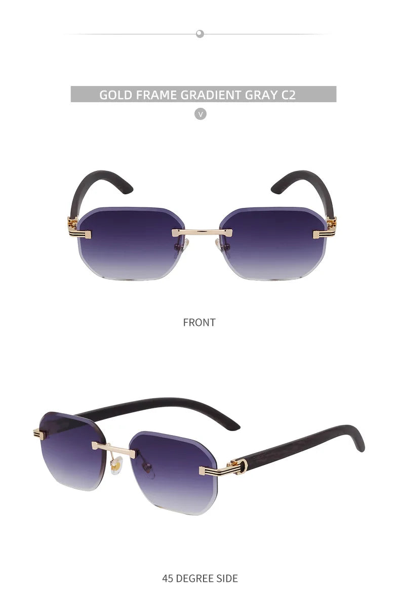 2026 Wooden Rimless Sunglasses Women Trendy Vacation Sunscreen Square Sunglass Men Luxury Vintage Retro Fashion Glasses Occhiali