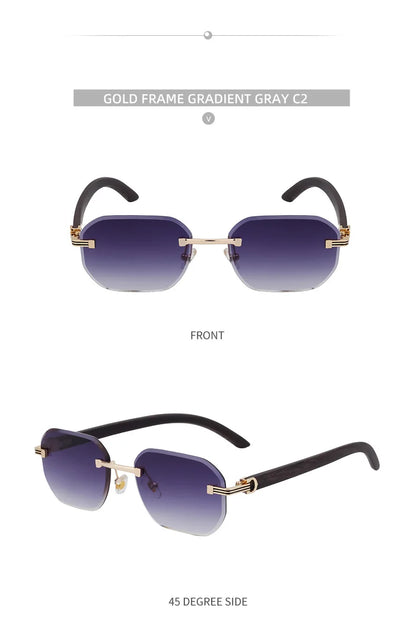 2026 Wooden Rimless Sunglasses Women Trendy Vacation Sunscreen Square Sunglass Men Luxury Vintage Retro Fashion Glasses Occhiali