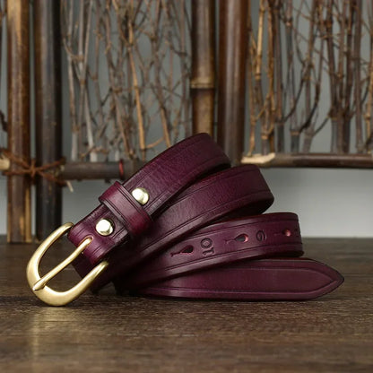 2.4CM Thick Cowhide Copper Buckle Ladies Genuine Leather Casual Jeans Belts for Women Luxury Designer Korean Fashion Thin Belt