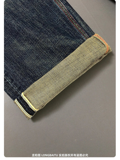 High Quality 100% Cotton Washed Yellow Selvedge Denim Jeans for Men American Vintage Casual Spring Autumn Loose Straight Pants