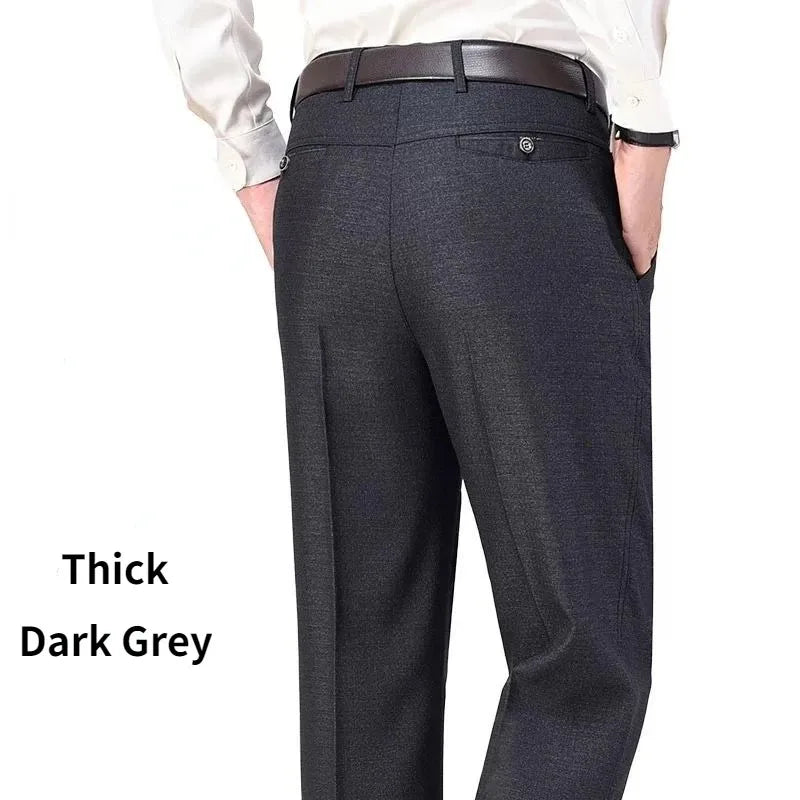 Mens Autumn Thick Summer Thin Business Pants Loose Male Pant High Waist Straight Trousers Casual Fashion Pant Plus Size 28-40
