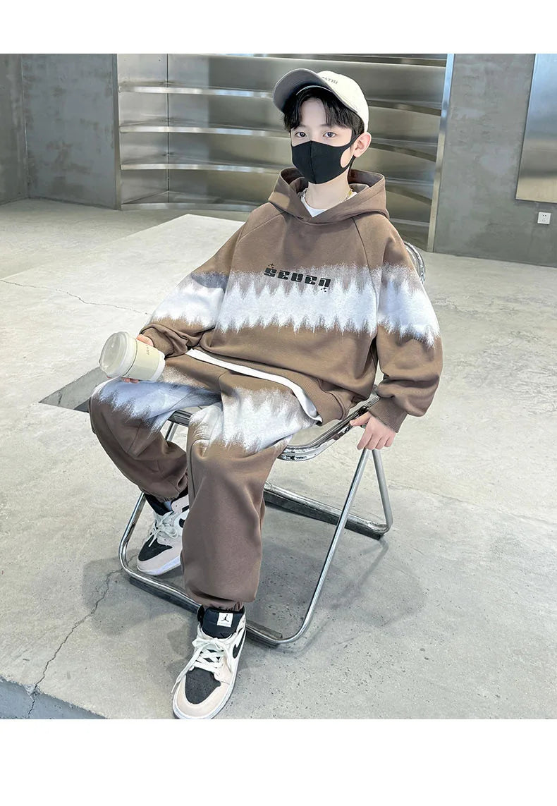 Spring Autumn Boys Contrast Tie Dye Workout Sweatshirt+Sweatpant Sets School Kids 2PCS Tracksuit Children Jogging Outfits 5-16Yr