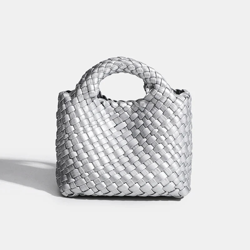Designer bag Women's handbag Popular small size version PU leather woven bag Fashion style soft handmade bucket bag