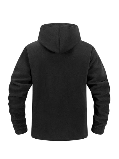 Men's Hiking Tactical Fleece Full Zip Hooded Jacket Multi-Zipper Pockets Design Autumn Winter Warm Outdoor Sports Coat for Men
