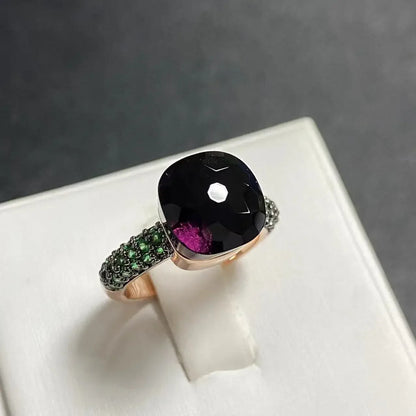 Emerald Ring for Women Green Zircon Inlay Rose Gold & Black Gun Plated 30 Colors Candy Crystal Style Jewelry Birthday Gift