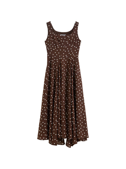 2026 Summer Women's Square Neck A-Line Midi Dress, Sleeveless Waist-Cinching Flowy Maxi for Minimalist Quiet Luxury Style