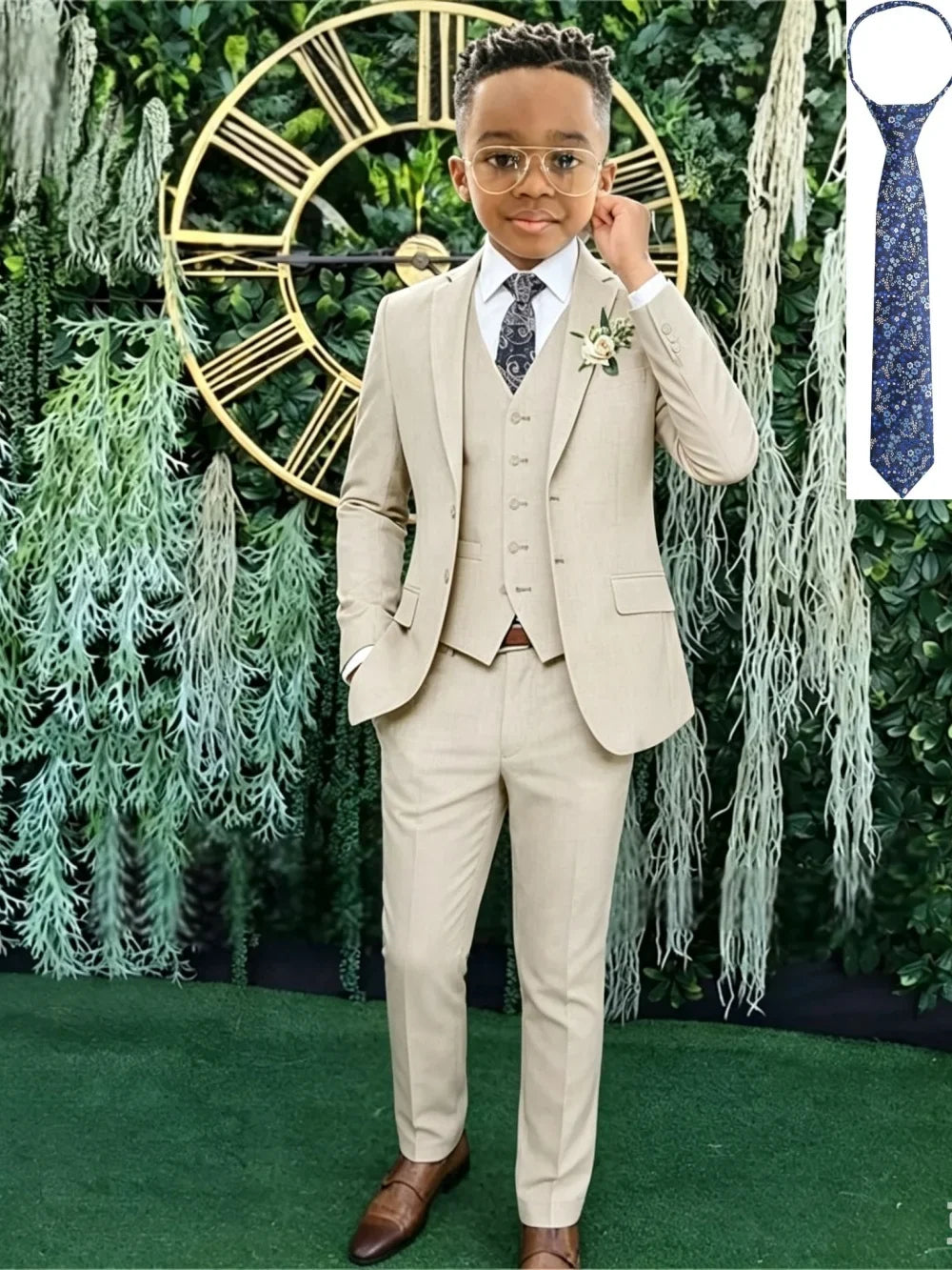 Fast Delivery Boys Linen Suits 4 Pieces For Piano Performance Notched Lapel Kids Regular Fit Suit Set Summer Wedding Wear 3-14T