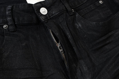 Streetwear Black Glue Coated Boot Cut for Men and Women Straight Baggy Casual Flare Pants Oversized Loose Denim Trousers