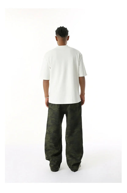 2025 Four Seasons Men's Youth Popular Multi color Pattern Camouflage Pants Basic Versatile Straight Wash Casual Cowboy Pants