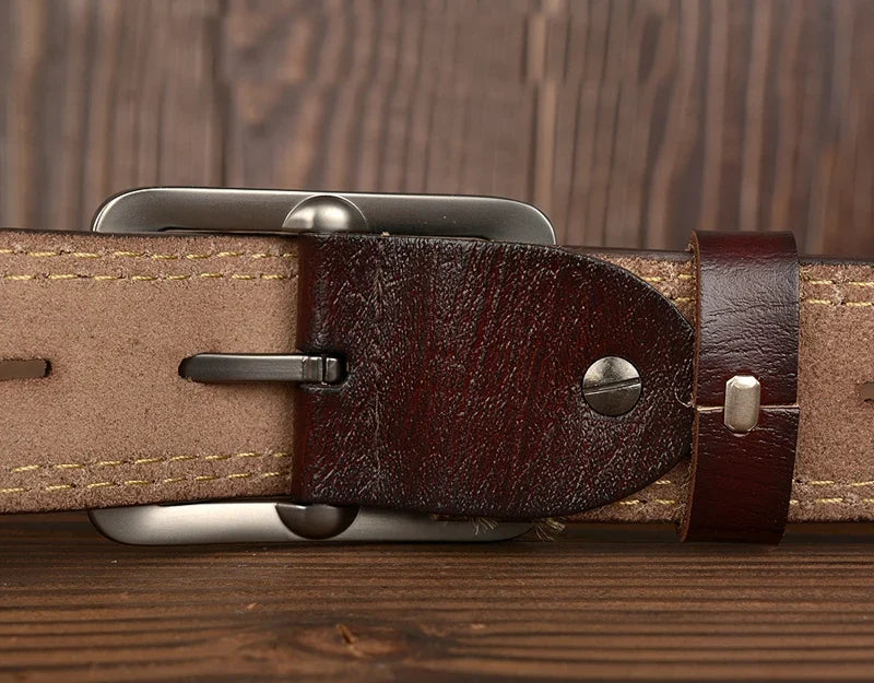 3.8CM Fashion Men Belts Genuine Leather Luxury Designer Vintage Thread Waist Belt For Jeans Cinturon Cowboy Hombre Dropshipping