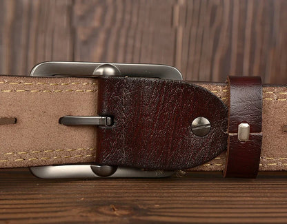 3.8CM Fashion Men Belts Genuine Leather Luxury Designer Vintage Thread Waist Belt For Jeans Cinturon Cowboy Hombre Dropshipping