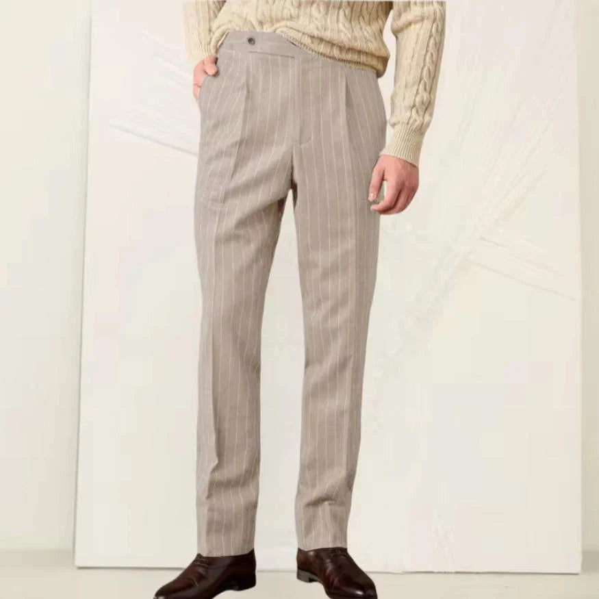 New Men's Pants Suit Haute Couture Trousers Grey Striped Slim Fit Business Formal Casual Suit Groom's Dress Pants Office Banquet