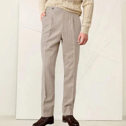 New Men's Pants Suit Haute Couture Trousers Grey Striped Slim Fit Business Formal Casual Suit Groom's Dress Pants Office Banquet