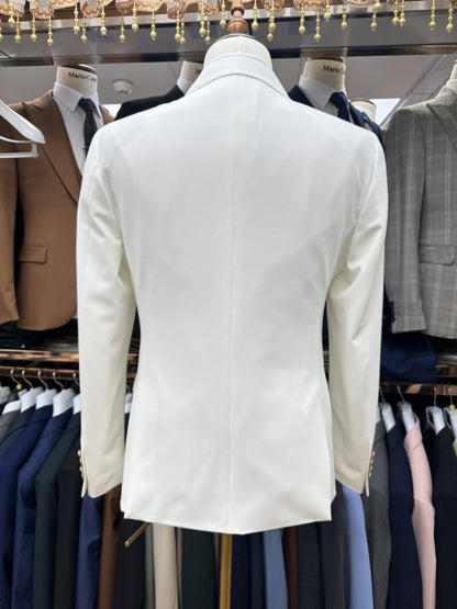 Gorgeous Beaded Double Breasted Men's Tuxedo 2 Pieces Jacket Pants Dancing Wear Peak Lapel Suit Set For Men Wedding Groom Sets