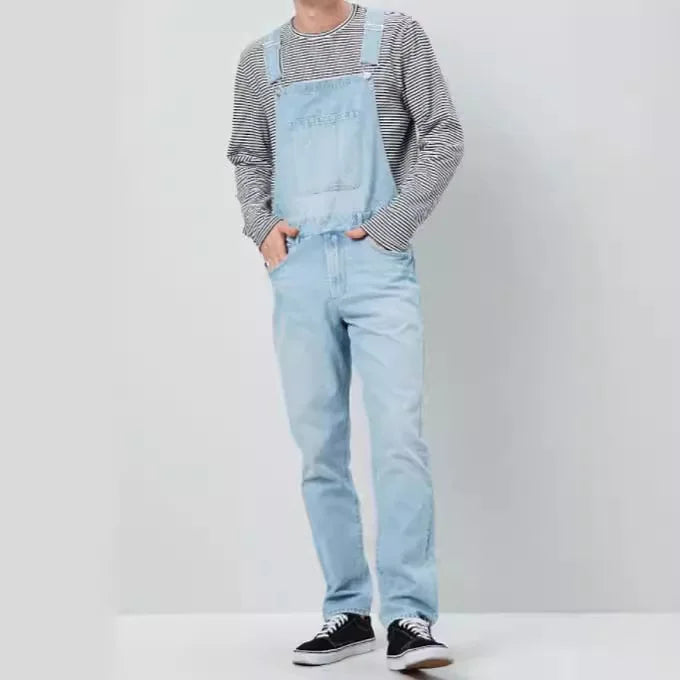 New Four Seasons Style Jeans for Men Men's Blue Denim Overalls New Men's Jumpsuit Pants Casual Straight Classic  Denim Trousers