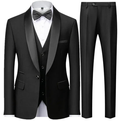 Black Blazer Set Men Autumn Wedding Party 3 Pieces Set Large Size Male Blazer Coat Pants and Vest Black Fashion Slim Fit Suits