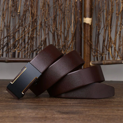 Luxury Genuine Leather Belt Men's Casual Cowhide Toothless Automatic Buckle Belt for Men Jeans Pants Waistband Business Belt