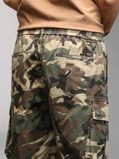 2024 Men's Shorts Camouflage Grey Summer Casual Elastic Waist Knee Length Camo Cargo Short Men Stretch Drawstring Cotton Bermuda