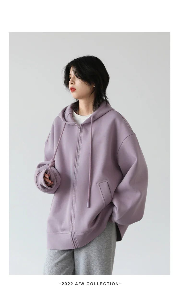 Women Sweatshirts Hoodies Solid Loose Casual Hooded Female Tops Lady Coat Medium Length Overcoat Spring Autumn 2025