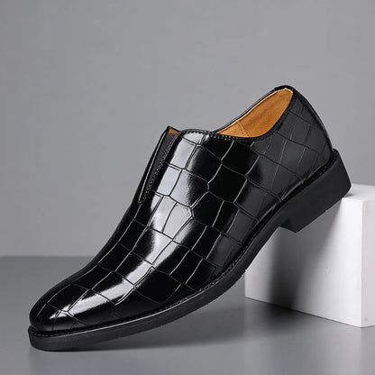 Mens Classic Temperament Brown Crocodile Embossed Leather Loafers Slip On Formal Dress Shoes For Business Office And Casual Wear