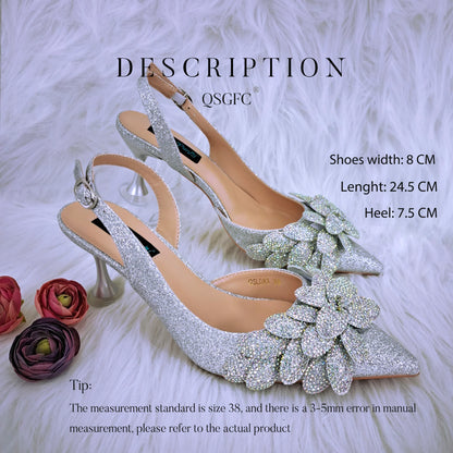 Nigerian Banquet Shoes and Bags African Fashion Peach Ladies Matching Shoes and Bags Pointed Toe High Heels Wedding Party