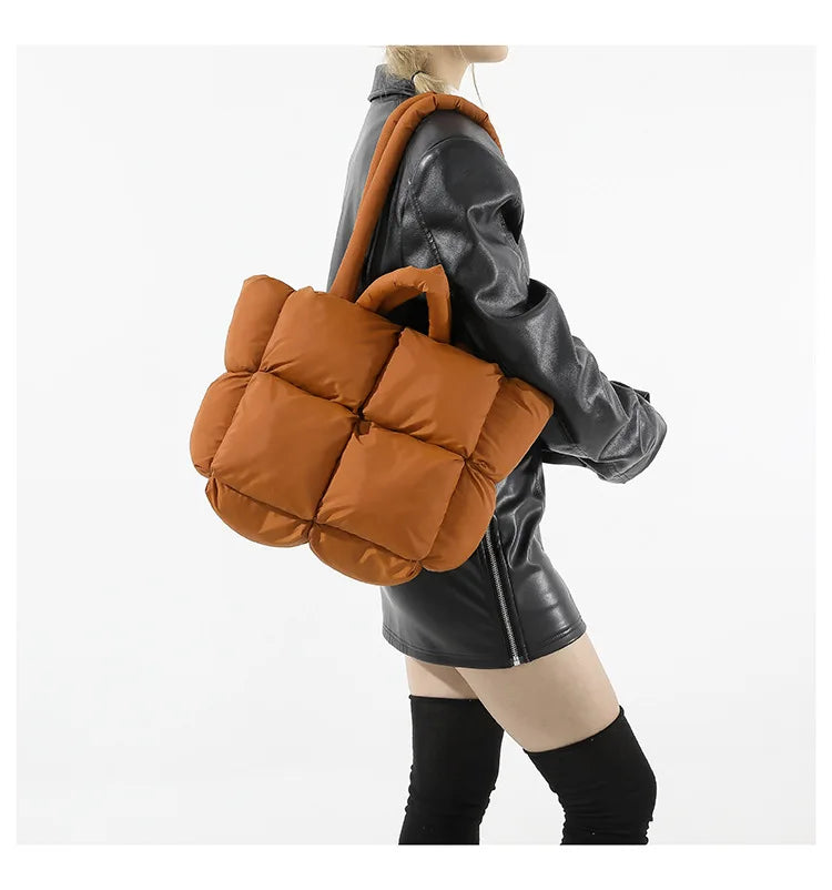 Fashion Soft Puffer Tote Bag Designer Quilted Women Shoulder Bags Nylon Padded Lady Handbags Down Cotton Warm Winter Shopper Bag