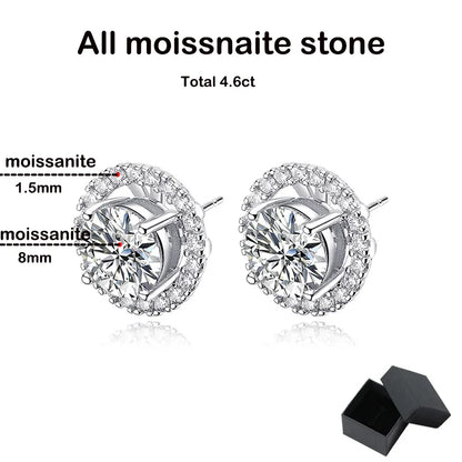 2ct+0.3ct Full Moissanite Studs Earring for Women Sparkling Diamond Wedding Party Ear Stud S925 Sterling Silver Jewelry