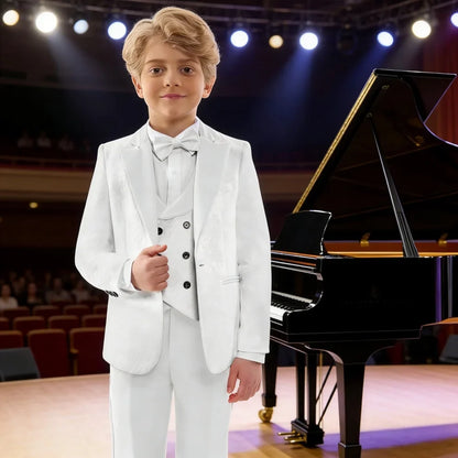 Jacquard High Quality Suit Set 4 Pieces For Kids Piano Performance Handsome Formal Boys Suits Wedding Guest Clothes 3-14T