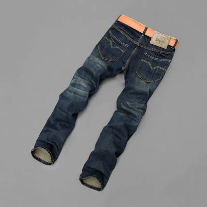 Men Jeans Retro Nostalgic Long Pants Casual Versatile Denim Pants Fashionable and Trendy Brand Washed Straight Leg Distressed