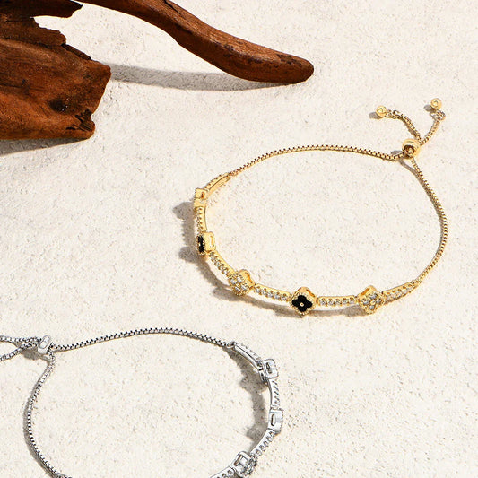 Bracelet à breloques en moissanite avec motif floral pour femme, en argent sterling 925 plaqué or 18 carats, chaîne tennis de luxe, bijoux de fête
