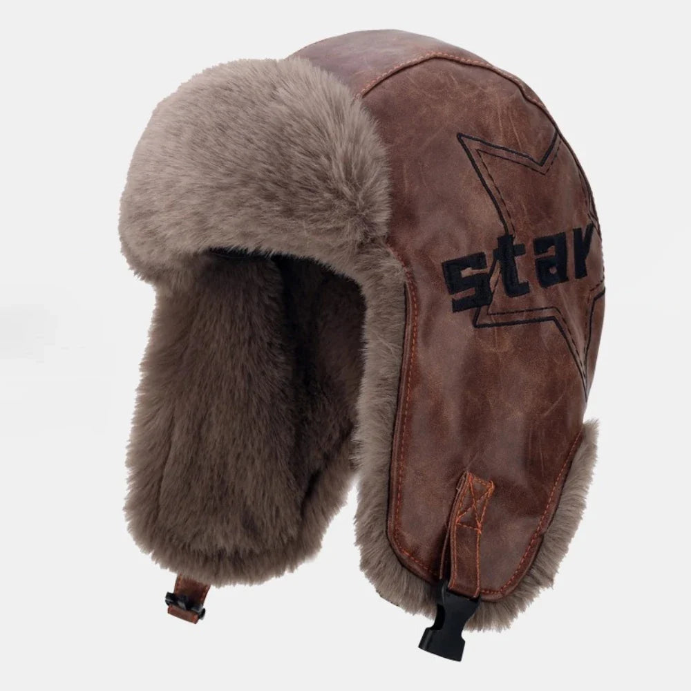 Bomber Hat Thick Warm Russian Hat Fur Lined Autumn Winter Hats for Men Women Windproof PU Leather Ski Trapper Earflap Cap