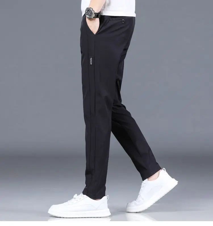 Ice silk men's pants 2026 summer new black gray thin business casual pants outdoor elastic breathable straight leg sports pants