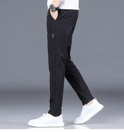 Ice silk men's pants 2026 summer new black gray thin business casual pants outdoor elastic breathable straight leg sports pants