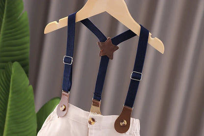 Fashion Summer Children Kids Boy's Clothes Blue Strips Shirt Bib Shorts 2Pcs/Set Gentleman Baby Toddler Tracksuits 0-5 Years