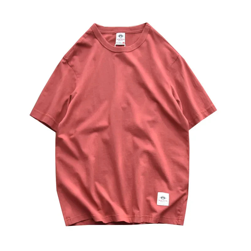 Summer New American Retro Short-sleeved O-neck Soild Color T-shirt Men's Fashion Simple 100% Cotton Washed Casual Sport Tops