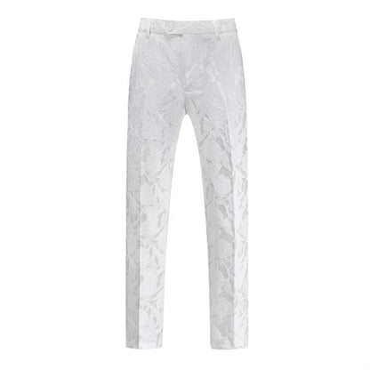 Fashion Men Luxury Jacquard Suit Pants White / Black / Pink Trend Male Groom Wedding Prom Party Dress Trousers