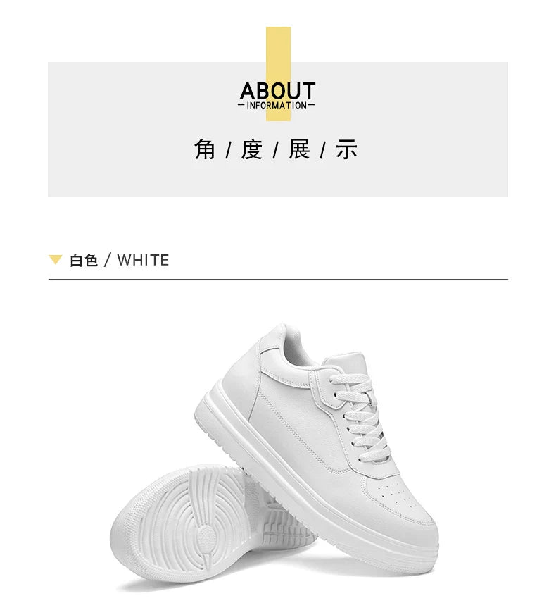 New Invisible Height-increasing Shoes for Men, 6CM-8CM-10CM Sports Shoes,White Leather Sports Shoes for Men,Enlarged Sizes 36-46
