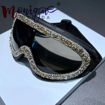Luxury Rhinestone Ski Snowboard Goggles Mountain Skiing Eyewear Winter Sports Gogle Snow Glasses Cycling Sunglasses Mens