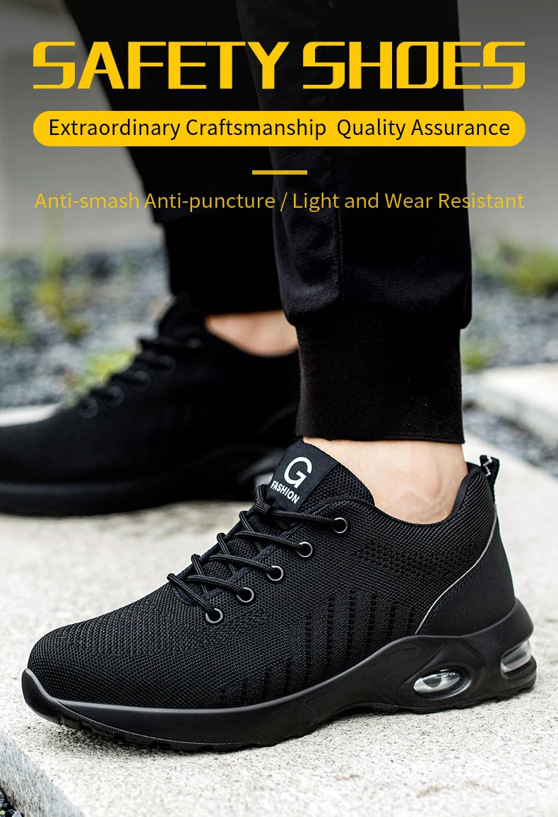 Safety Shoes for Men and Women, Breathable Work Sports Shoes, Steel Toe Shoes, Puncture Resistant Safety Protection Shoes