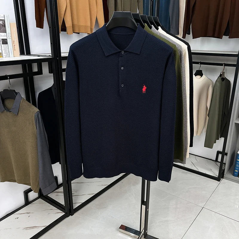 Light Luxury Cotton Long Sleeved T-shirt Men's Fashion Trend Lapel Autumn Paul Embroidery Polo Shirt Men's Long Sleeved Clothes