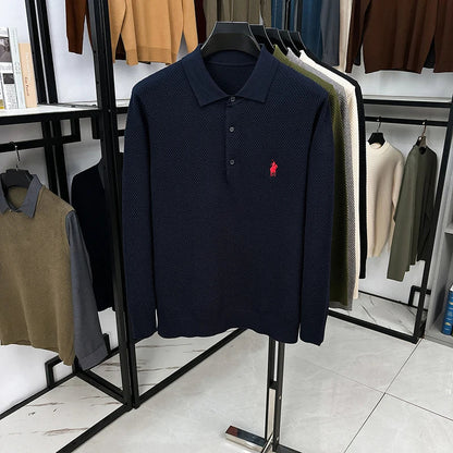 Light Luxury Cotton Long Sleeved T-shirt Men's Fashion Trend Lapel Autumn Paul Embroidery Polo Shirt Men's Long Sleeved Clothes