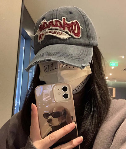 Hip Hop Holes Baseball Hat For Men Women Retro Washed Cotton Peaked Cap Fashion Snapback Sun Visors Punk Letter Bonnet кепка y2k