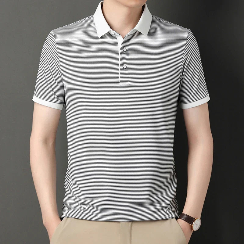 2024 Men's New Striped Cotton Business Casual Short Sleeved POLO Shirt Fashion Short Sleeved Comfortable and Breathable Top